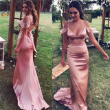 Spaghetti Straps Pink Sheath Bridesmaid Dresses Sexy Formal Dresses