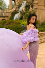Spaghetti Straps Prom Dress Mermaid Beaded Formal Dress with 3D Flowers