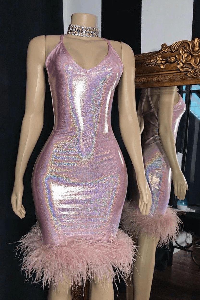 Spaghetti Straps Sequins Formal Party Dress Short Mini Prom Dress