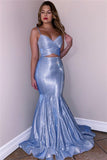 Spaghetti Straps Shiny Blue Prom Dresses | Mermaid Lace-up Open Back Sexy Formal Evening Gowns