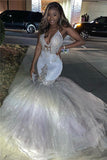 Spaghetti Straps Silver Sparkle Sequins Prom Dress | Beads Appliques Mermaid Sexy Prom Dress