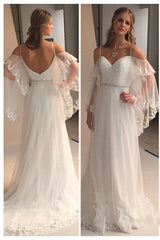 Spaghetti Straps Sweetheart Beach Beach Wedding Dress Illusion Sleeves Bridal Gowns BA0545