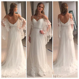 Spaghetti Straps Sweetheart Beach Wedding Dress Illusion Sleeves Bridal Gowns BA0545