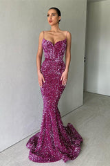 Sparkle Purple Spaghetti Strap Sequin Mermaid Long Evening Prom Dresses