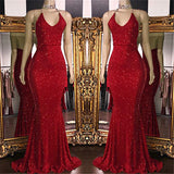 Sparkle Sequins Sexy Red Prom Dresses Backless Formal Evening Gowns BC1085