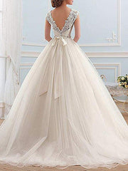 Sparkle & Shine Ball Gown Wedding Dress Lace Tulle Cap Sleeve Vintage Bridal Gowns Illusion Detail with Sweep Train