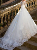 Sparkle & Shine Ball Gown Wedding Dress Off Shoulder Lace Tulle Lace Glamorous Long Sleeves Bridal Gowns with Chapel Train
