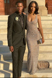 Sparkle Silver Long Mermaid Prom Dresses With Crystal In Stock