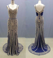 Sparkling Crystal Spaghetti Evening Gown Straps Mermaid Zipper Glamorous Prom Dress