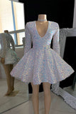 Sparkling V-neck A-line Mini Prom Dress With Beading