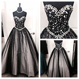 Sparkly A-Line Sweetheart Black Wedding Dress with Rhinestone Beautiful Lace-Up Quinceanera Dress