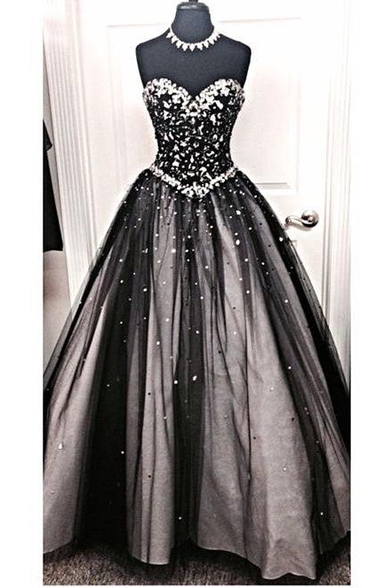 Sparkly A-Line Sweetheart Black Wedding Dress with Rhinestone Beautiful Lace-Up Quinceanera Dress