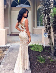 Sparkly Beads Crusyals Prom Dresses Side Slit Cutaway Evening Dress BA4156