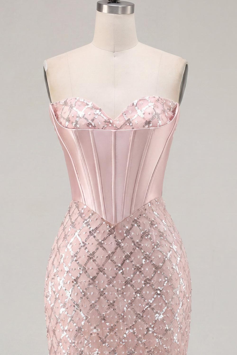 Sparkly Blush Strapless Beaded Corset Tight Short Homecoming Dress