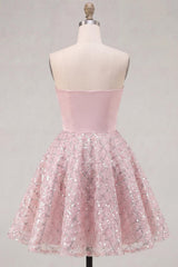 Sparkly Blush Beaded Ruched Strapless Short A Line Homecoming Dress