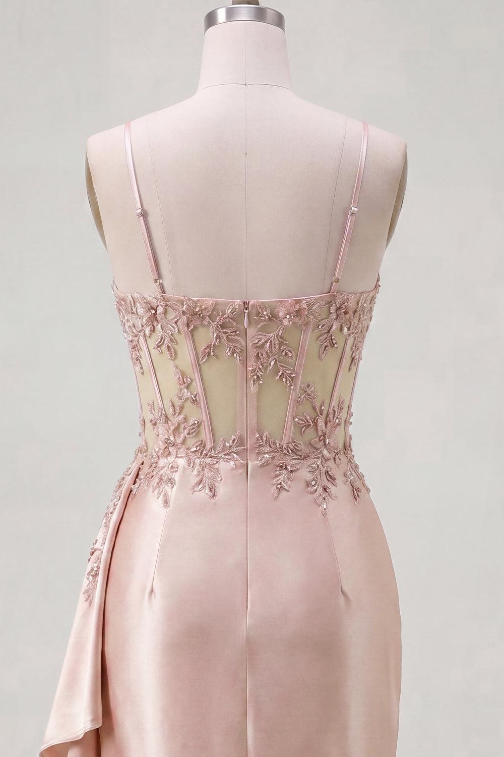 Sparkly Champagne Floral Beaded Corset Tight Short Homecoming Dress with Side Cape