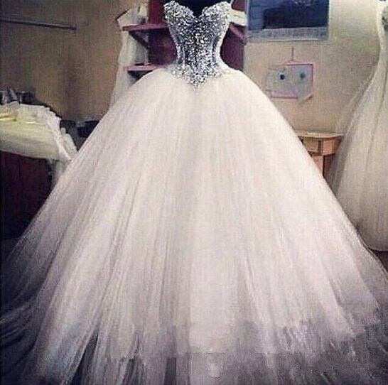 Sparkly Crystal Ball Gown Corset Wedding Dress with Beadings Sweetheart  Tulle Princess Bridal Gown | Suzhoufashion  suzhoufashion