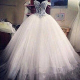 Sparkly Crystal Ball Gown Corset Wedding Dress with Beadings Sweetheart Tulle Princess Bridal Gown
