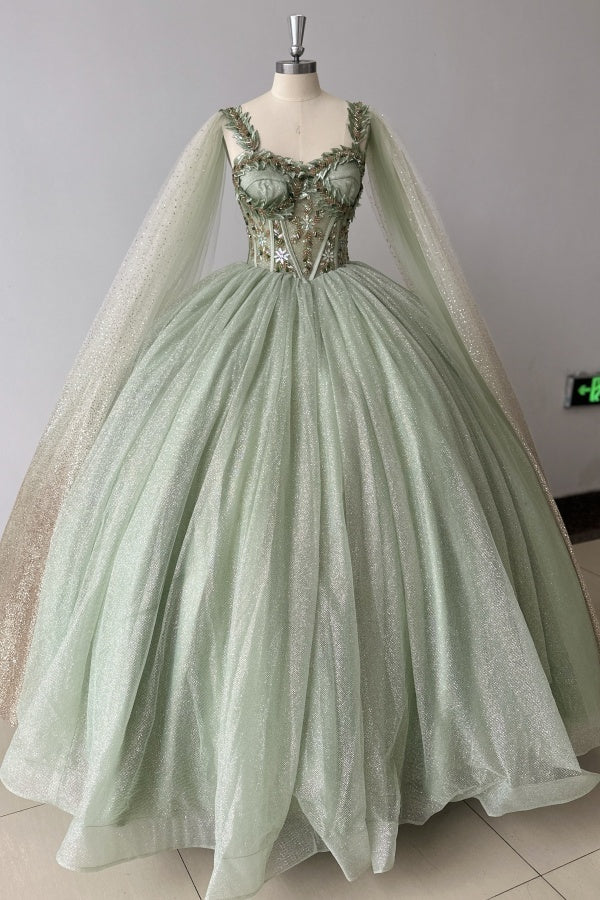 Sparkly & Glitter Ball Gown Sweetheart Neck Sleeveless Beaded Sage Tul suzhoufashion Sparkly & Glitter Ball Gown Sweetheart Neck Sleeveless Beaded Sage Tul suzhoufashion
