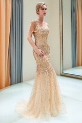 Sparkly Red Crystal Off Shoulder Evening Dresses | Mermaid Evening Gowns with Tassels