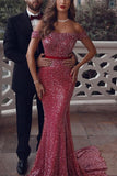 Sparkly Sequined Off-Shoulder Mermaid Prom Dress On Sale