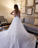 Sparkly Sequins V-Neck Backless Wedding Dress