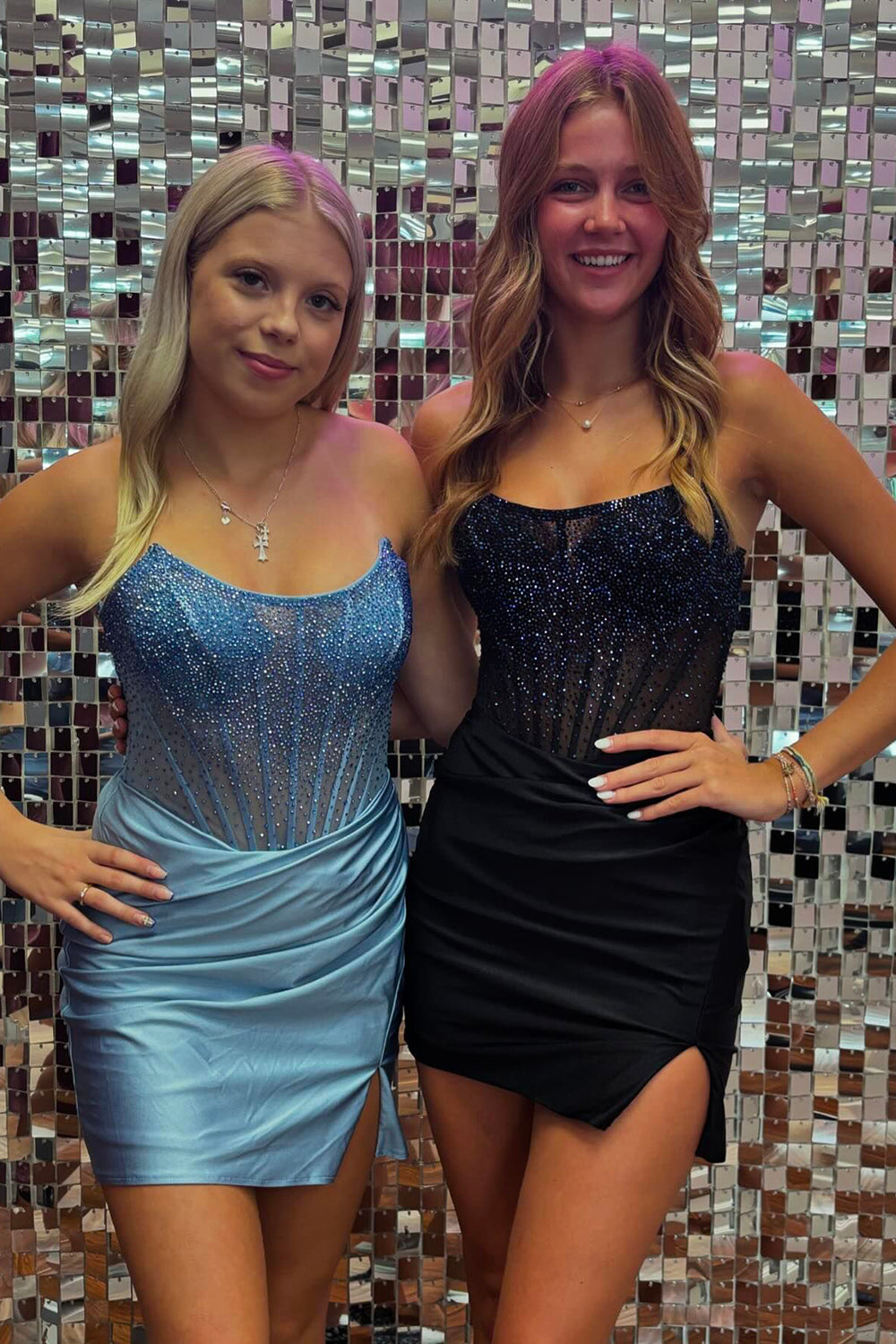 Sparky Blue Homecoming Dresses Strapless Corset Tight Short Cocktail Dresses with Beadings