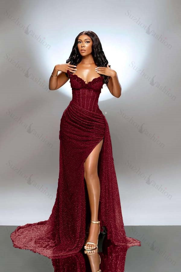 Split Front Mermaid Sweetheart Ruffles Prom Dress with Sequins