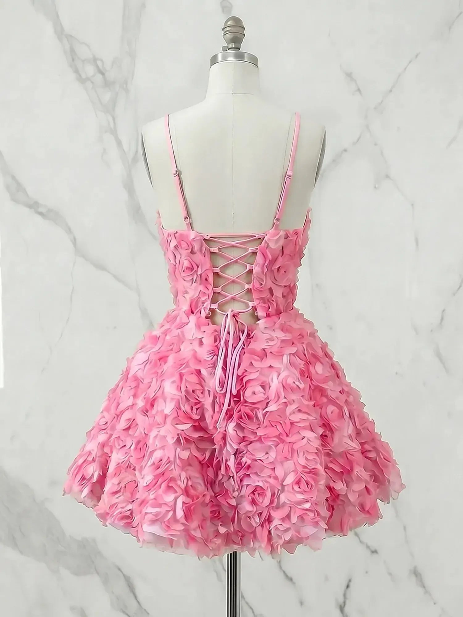 Square Neck 3D Rose Petal Corset Homecoming Dresses Mini Cocktail Dress