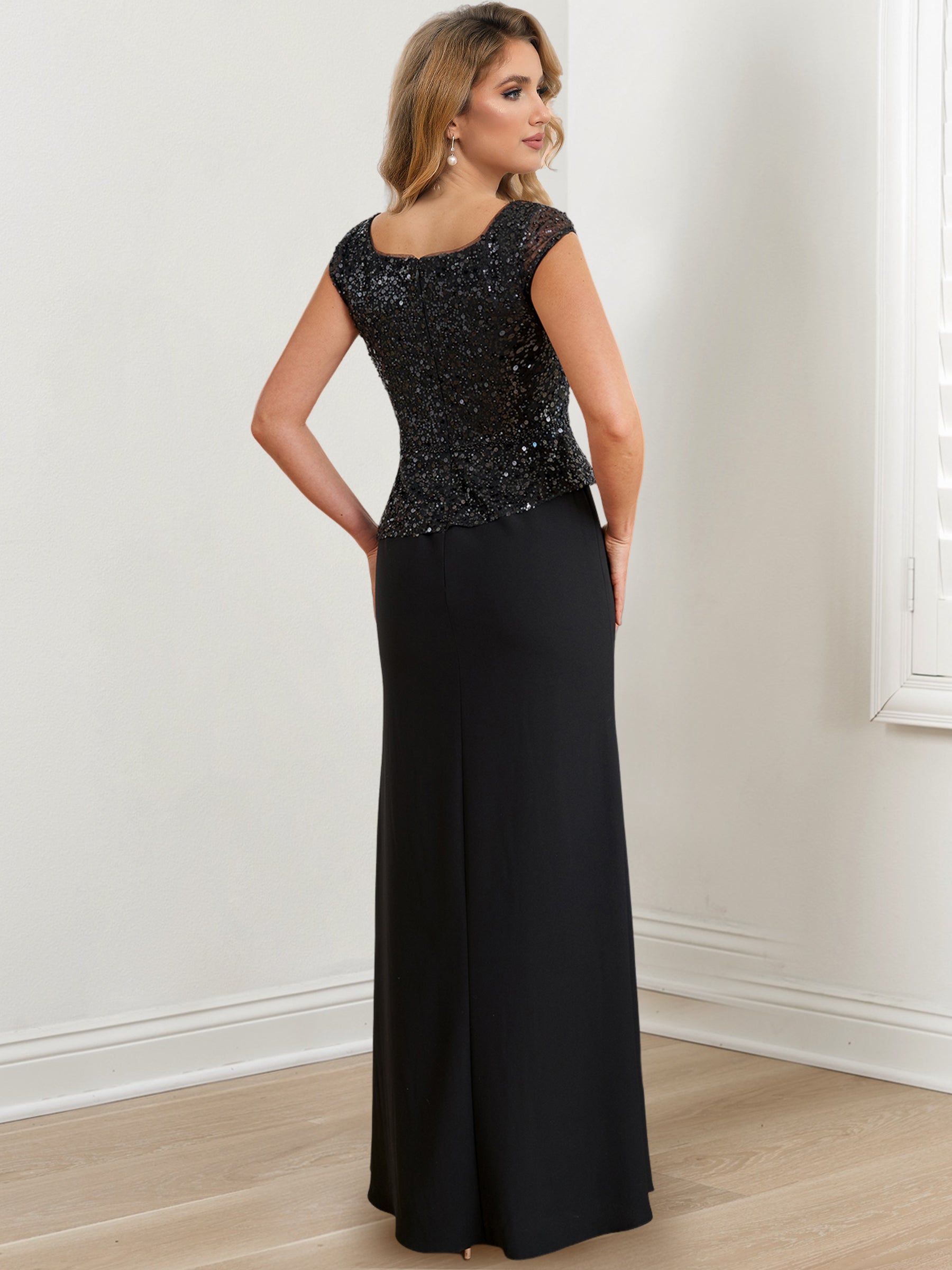 Square Neck Long Sheath Column Mother of the Bride Gowns