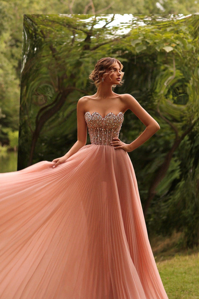pink corset formal dress Suzhoufashion Women Strapless A Line Prom Dress Beaded Pink Corset Formal Dress