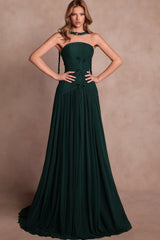 Strapless A-Line Prom Dress with Bow Details and Sweep Train