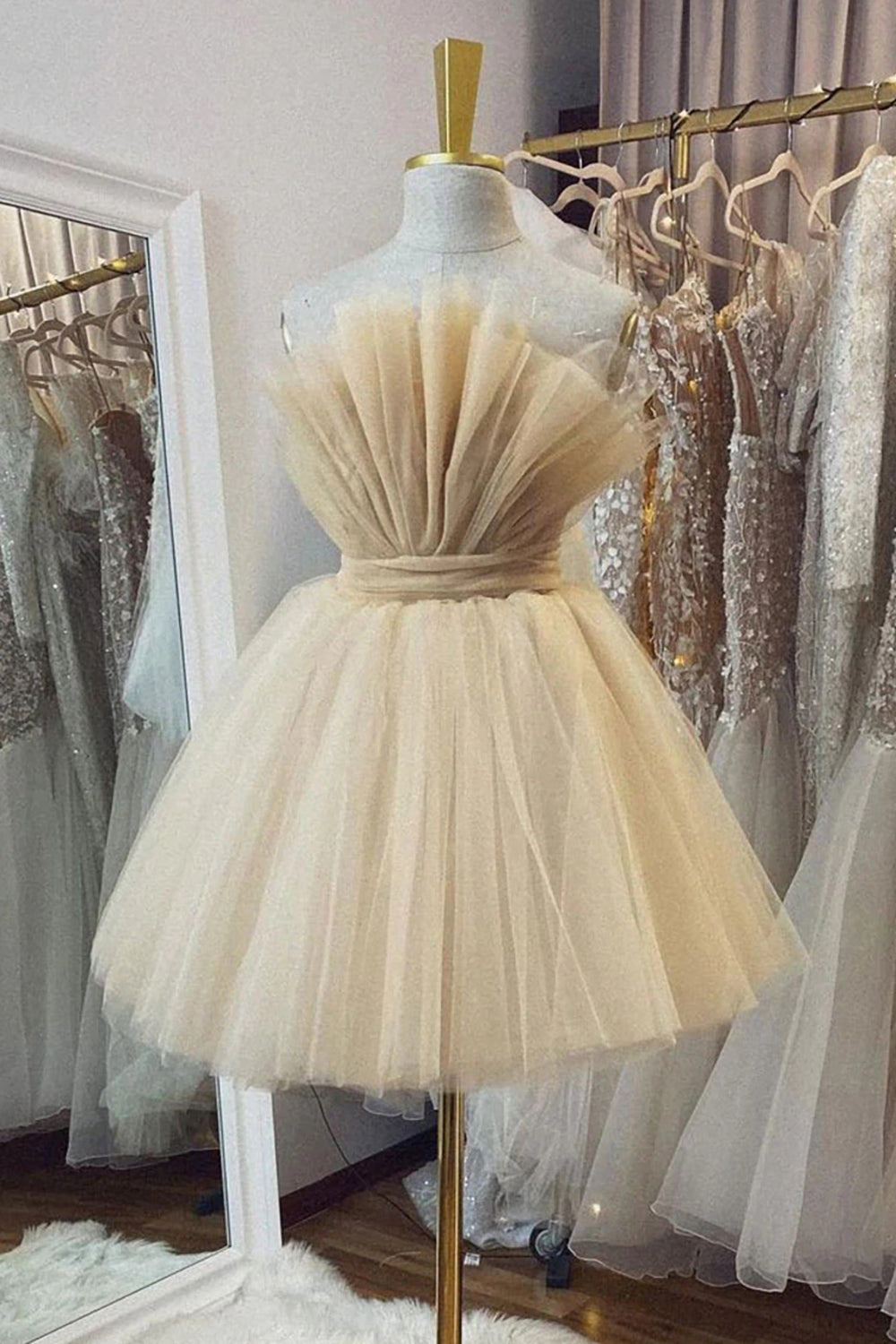 Strapless Beige A Line Short Prom Dress Suzhoufashion Strapless Beige A Line Short Prom Dress Suzhoufashion