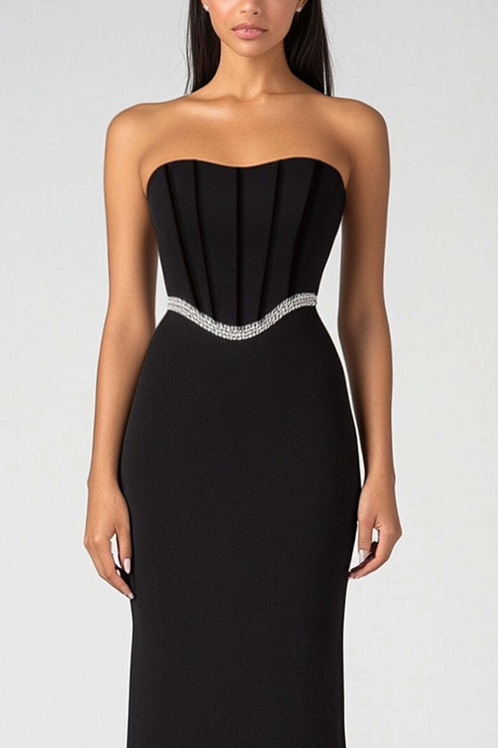Suzhoufashion Strapless Black Wedding Guest Dress Corset Sheath Long Formal Dress Suzhoufashion Strapless Black Wedding Guest Dress Corset Sheath Long Formal Dress