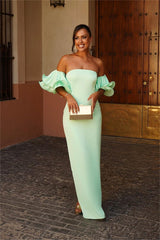 Strapless Bubble Sleeves Mermaid Long Evening Formal Dress With Pleated