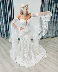 Strapless Lace Bell Sleeve Wedding Dresses | Mermaid Sexy Bridal Gowns Online