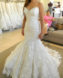 Strapless Mermaid Wedding Dresses with Bling Bling Beads Lace Sleeveless Wedding Gowns