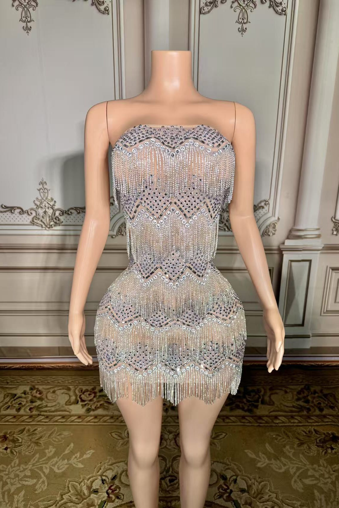 Strapless Mini Homecoming Dresses Silver Cocktail 1920s Party Dress with Fringes