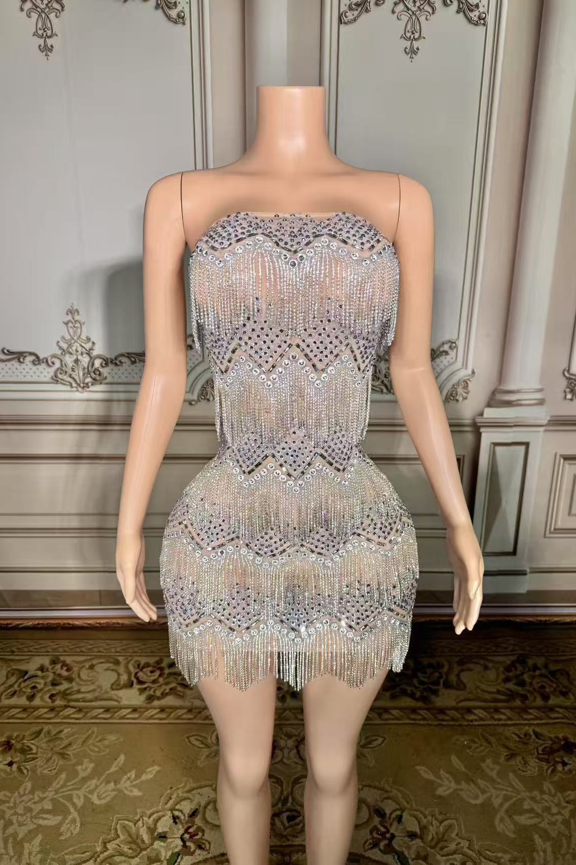 Strapless Mini Homecoming Dresses Silver Cocktail 1920s Party Dress with Fringes