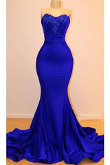 Strapless Open Back Royal Blue Prom Dress | Mermaid Lace Applqiues Sexy Formal Dresses