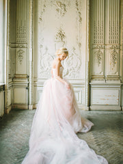 Strapless Pink Ruffles Wedding Dresses New Arrival Sleeveless Bridal Gowns with long Train