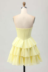 Strapless Sheer Bodice Tiered Short Homecoming Dress with Crystal