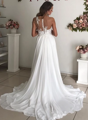 Strapless Sheer Tulle Chiffon Wedding Dresses | Appliques A-line Bridal Dresses