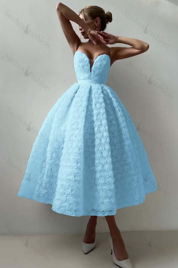 Strapless Sleeveless Long A Line Evening Formal Dress With Appliques Belt