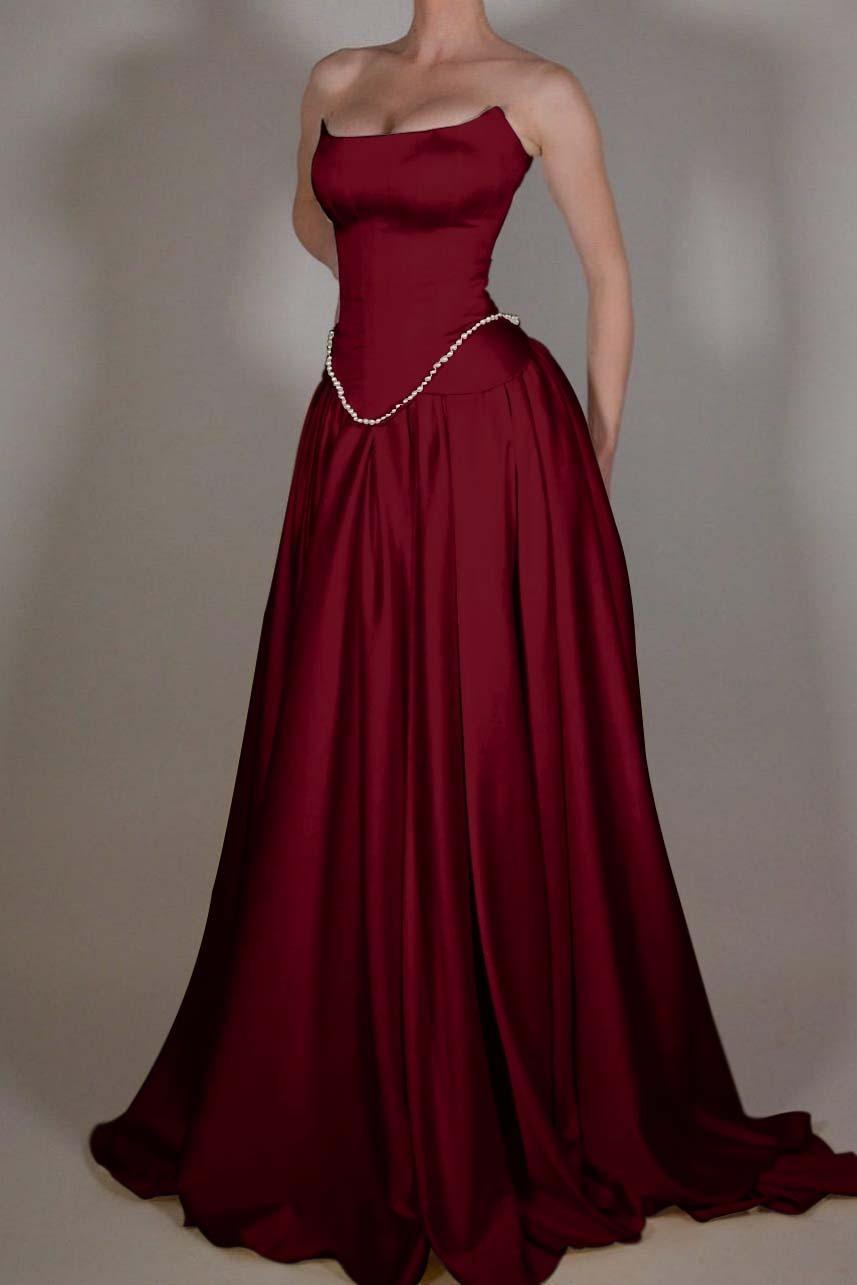 Strapless Sleeveless Long A Line Evening Formal Dress With Pleated Beading