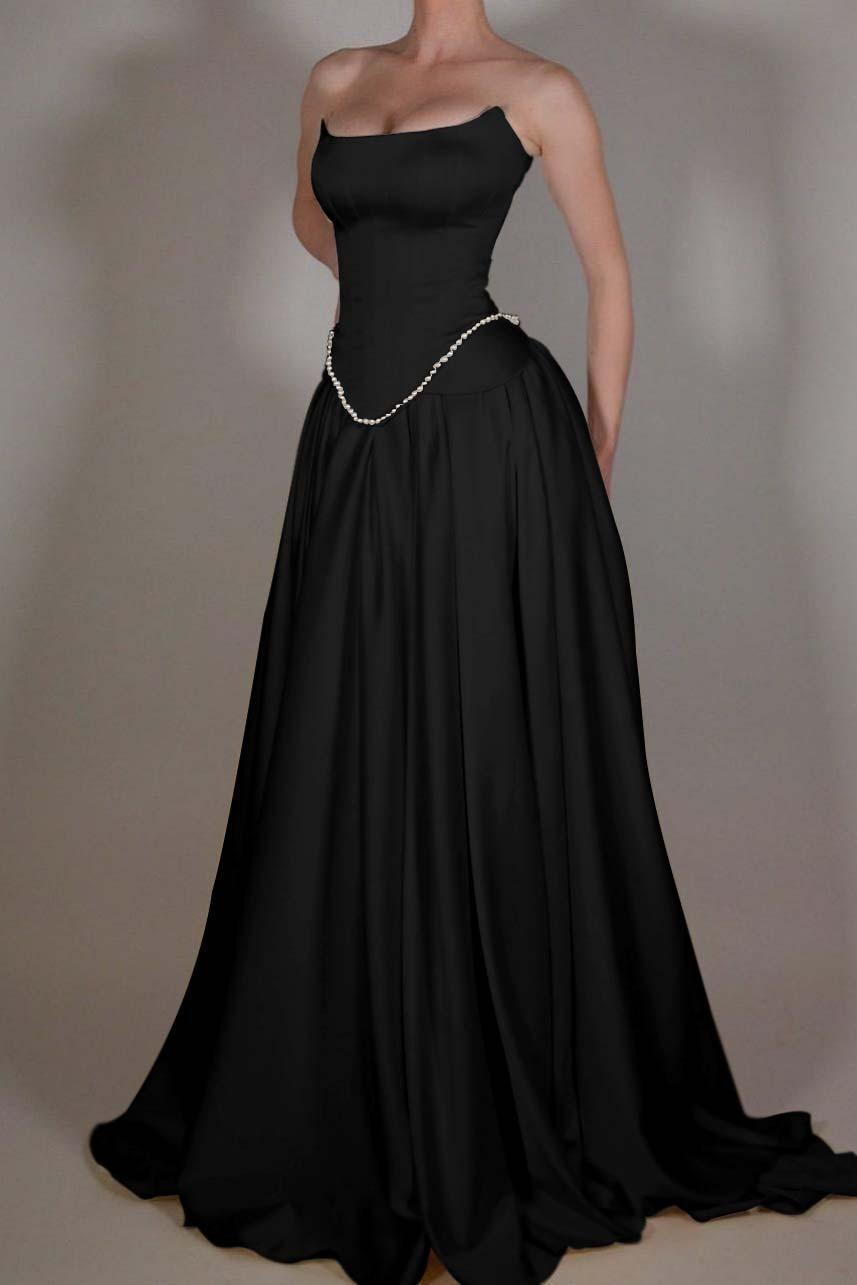 Strapless Sleeveless Long A Line Evening Formal Dress With Pleated Beading