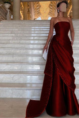 Strapless Sleeveless Long Evening Formal Dress With Pleated Beading