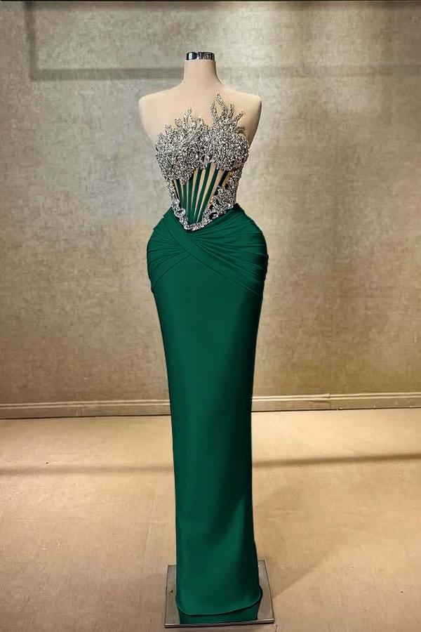 Strapless Sleeveless Long Mermaid Evening Formal Dress With Beading Pleated