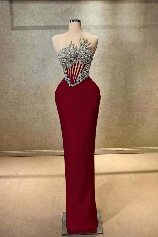 Strapless Sleeveless Long Mermaid Evening Formal Dress With Beading Pleated