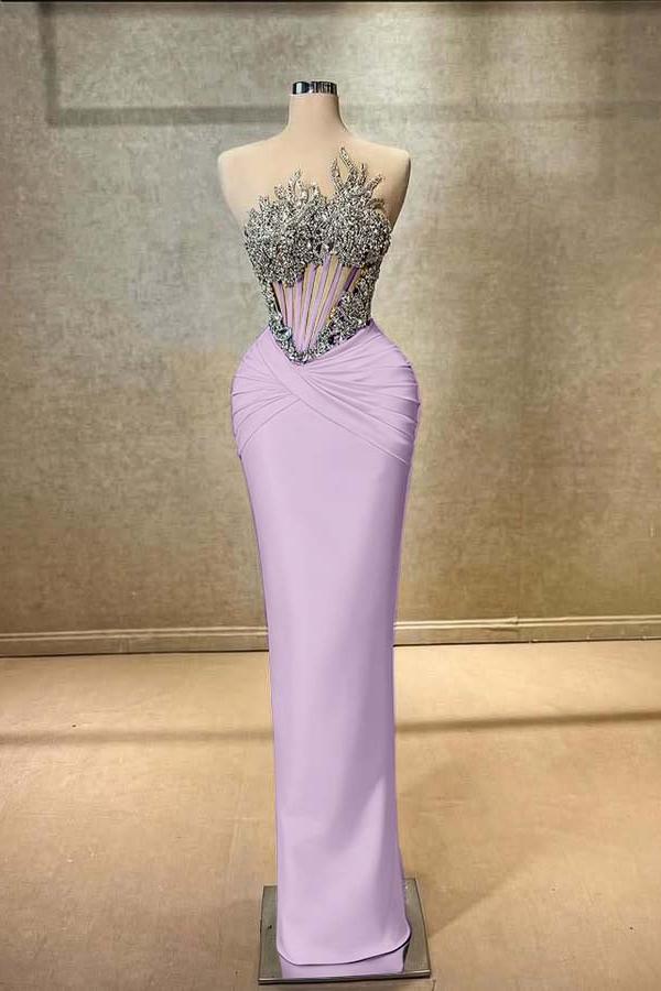 Strapless Sleeveless Long Mermaid Evening Formal Dress With Beading Pleated